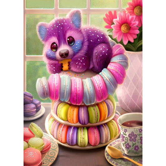 Macaron Raccoon - Full Round Drill Diamond Painting 30*40CM