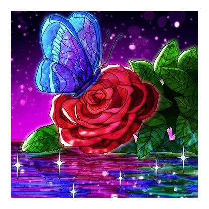 Butterfly Red Rose - Full Round Drill Diamond Painting 30*30CM