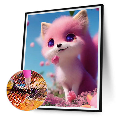 Cute Pink Little Fox - Full Round Drill Diamond Painting 30*40CM