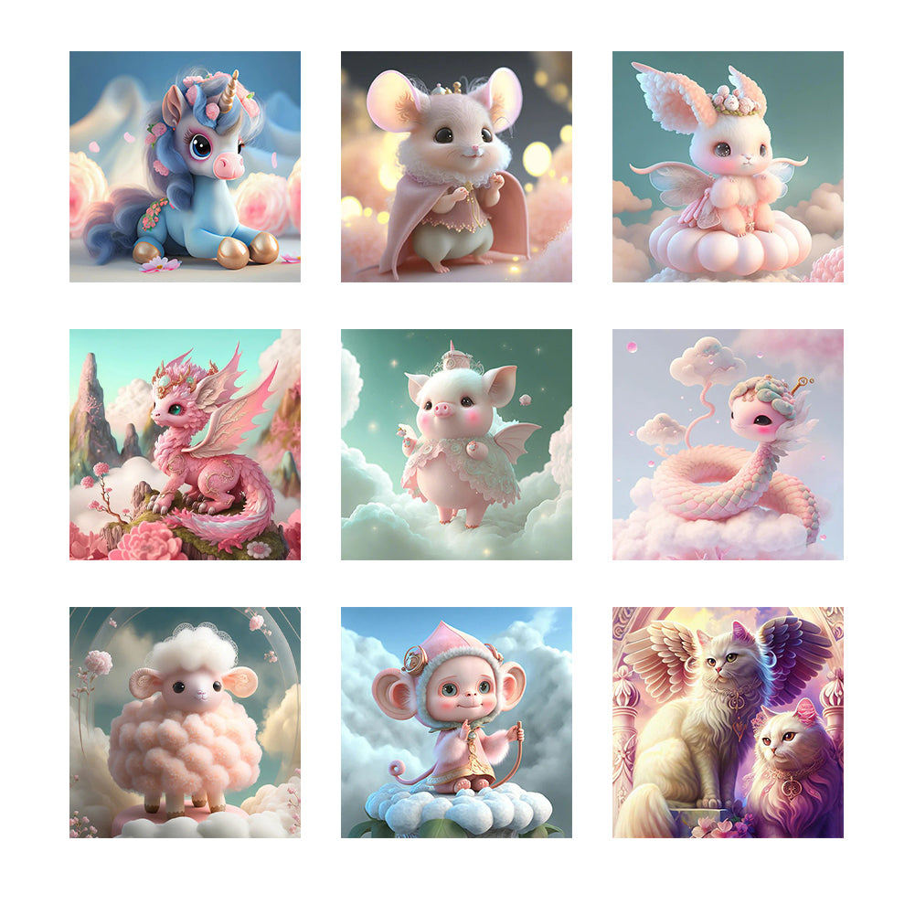 Pink Cute Animals - Full Round Drill Diamond Painting 30*30CM