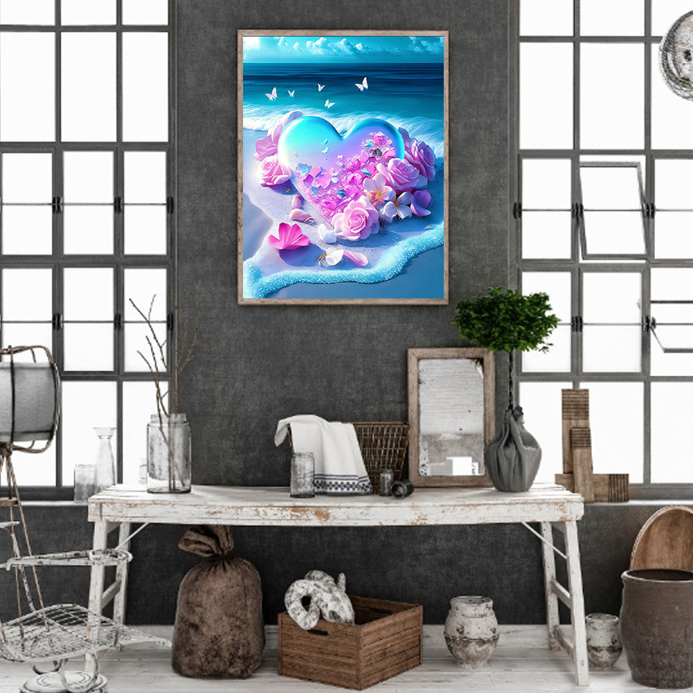 Beach Heart - Full Round Drill Diamond Painting 30*40CM