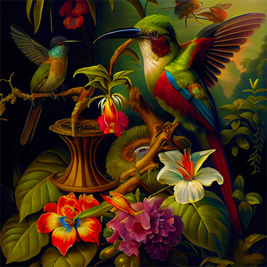 Flower Bush Fish Bird - Full Round Drill Diamond Painting 40*40CM