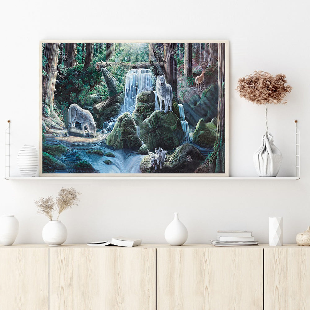 Wolves In The Woods - Full Square Drill Diamond Painting 50*30CM