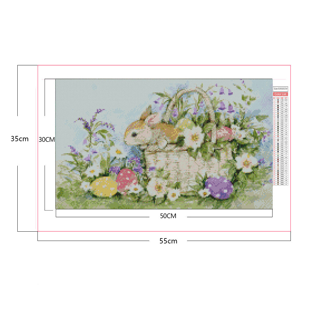 Rabbit In Flower Basket - Full Square Drill Diamond Painting 50*30CM