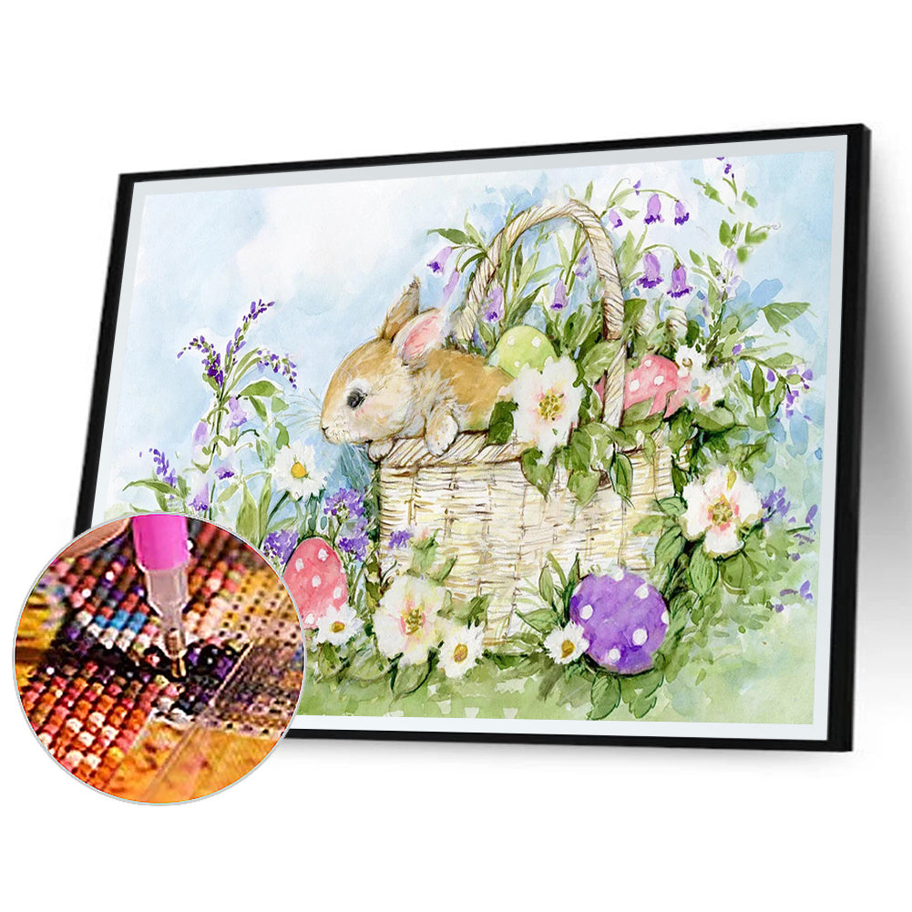Rabbit In Flower Basket - Full Square Drill Diamond Painting 50*30CM