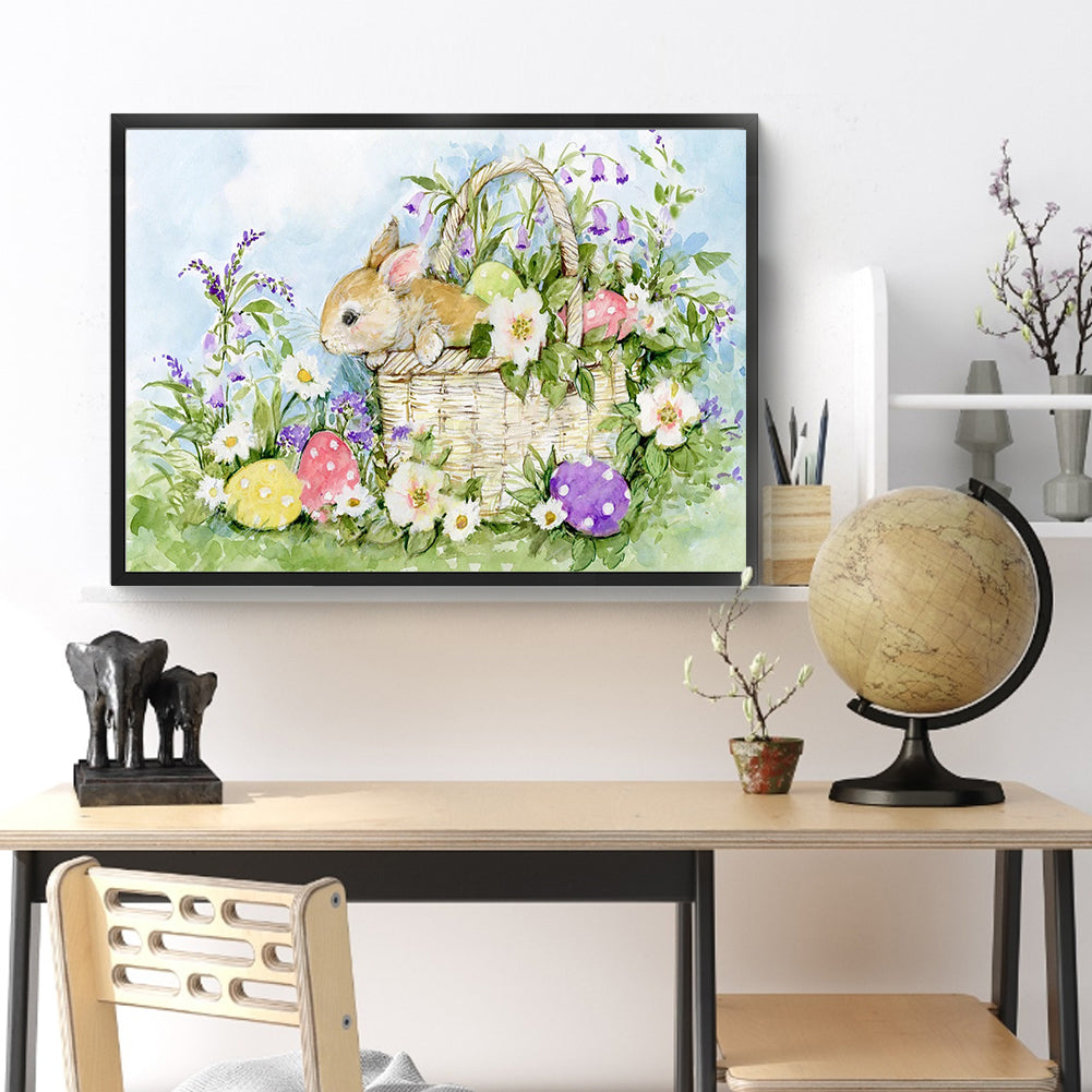 Rabbit In Flower Basket - Full Square Drill Diamond Painting 50*30CM