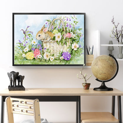 Rabbit In Flower Basket - Full Square Drill Diamond Painting 50*30CM