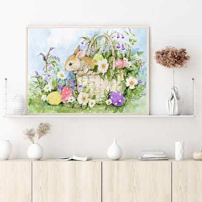 Rabbit In Flower Basket - Full Square Drill Diamond Painting 50*30CM