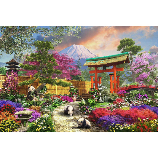 Panda In The Garden - Full Square Drill Diamond Painting 50*30CM