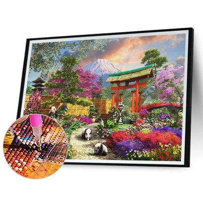 Panda In The Garden - Full Square Drill Diamond Painting 50*30CM