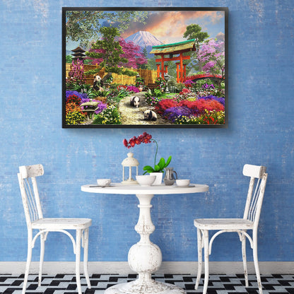 Panda In The Garden - Full Square Drill Diamond Painting 50*30CM