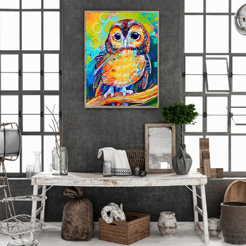 Owl On Branch - Full Round Drill Diamond Painting 30*40CM