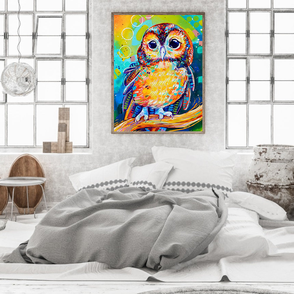Owl On Branch - Full Round Drill Diamond Painting 30*40CM