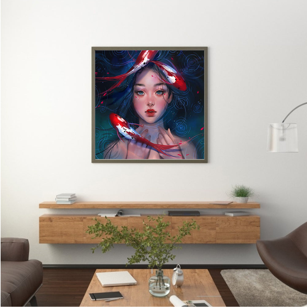 Carp Girl - Full Round Drill Diamond Painting 40*40CM