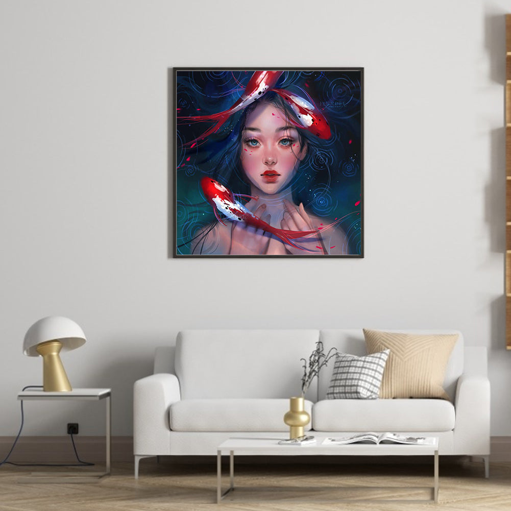 Carp Girl - Full Round Drill Diamond Painting 40*40CM