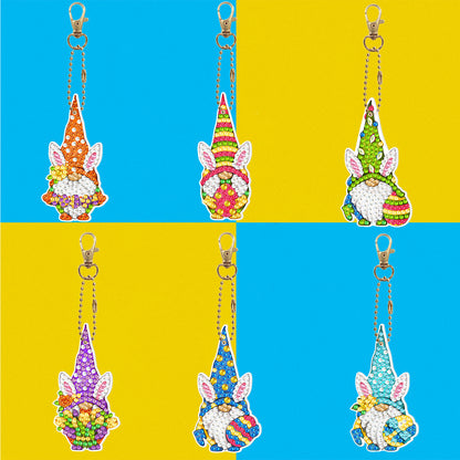 6pcs Car Keychain Art Craft DIY Handmade Easter Gnome Double Sided for Women Bag