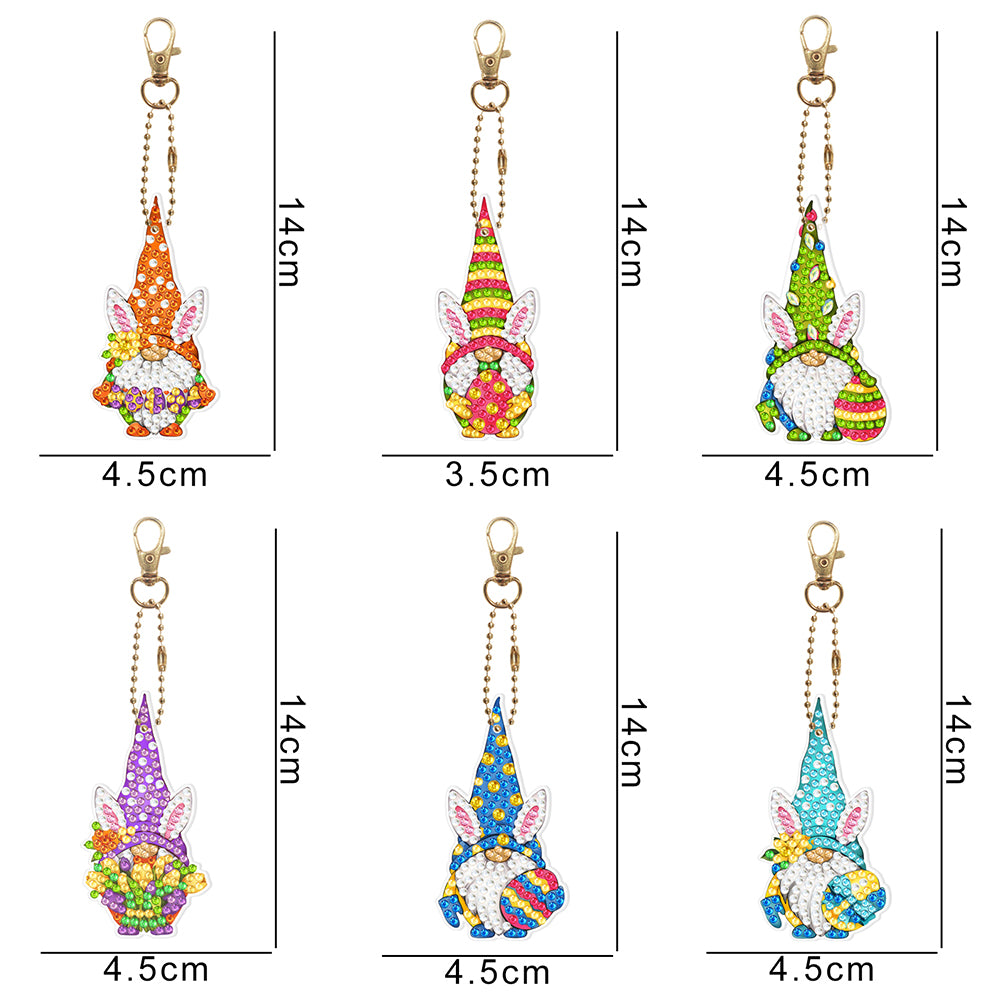 6pcs Car Keychain Art Craft DIY Handmade Easter Gnome Double Sided for Women Bag