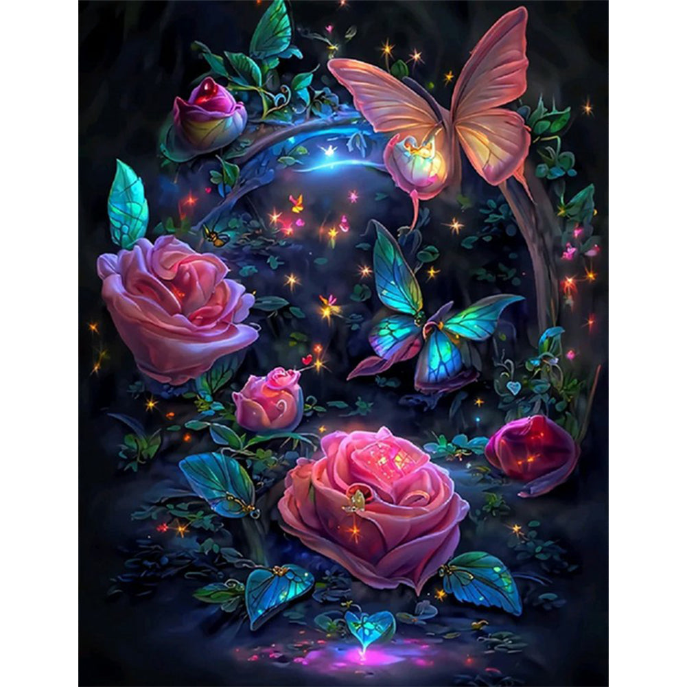 Dream Rose Butterfly - Full Round Drill Diamond Painting 30*40CM