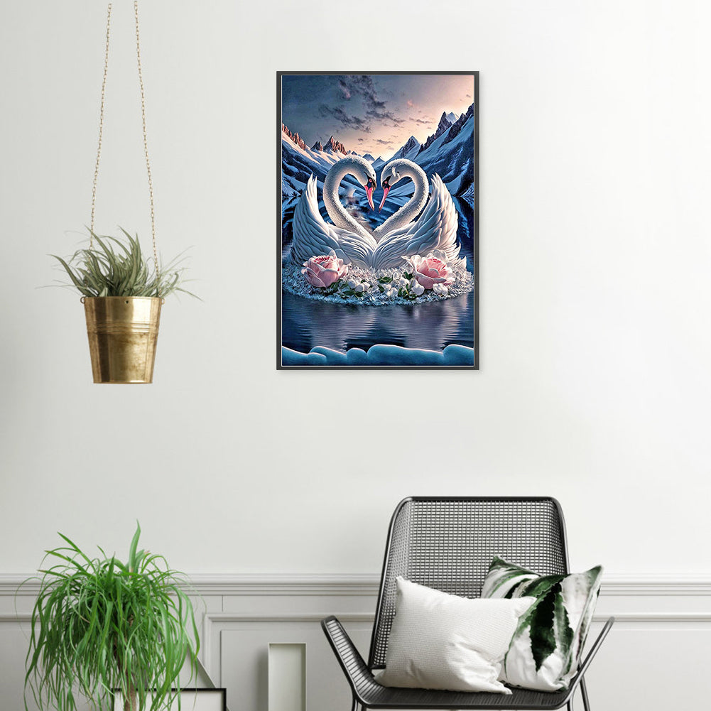 Elegant Swan Lake - Full Round Drill Diamond Painting 40*60CM