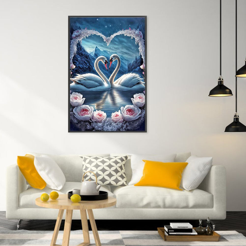 Elegant Swan Lake - Full Round Drill Diamond Painting 40*60CM