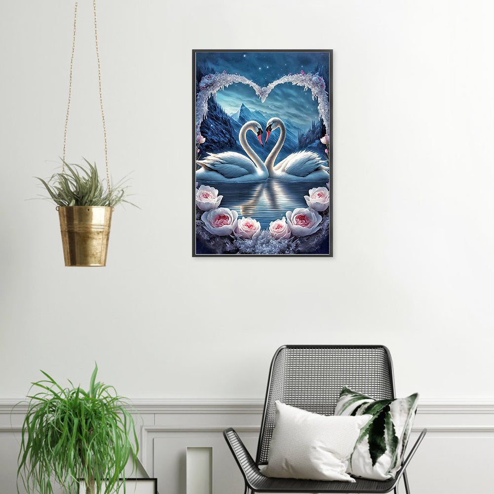 Elegant Swan Lake - Full Round Drill Diamond Painting 40*60CM