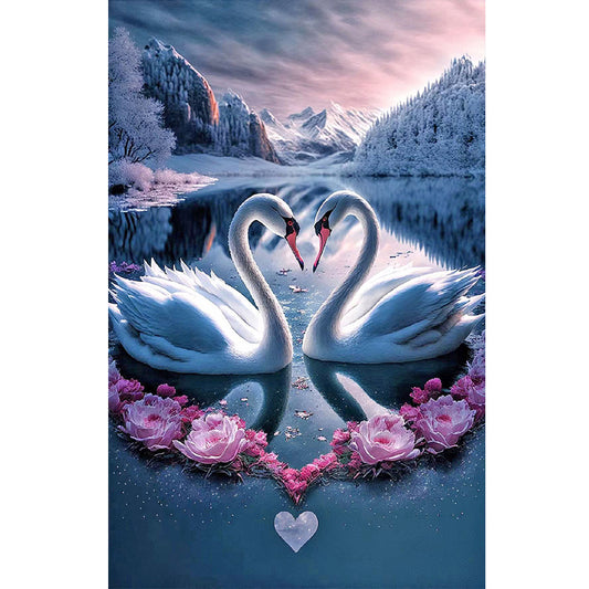 Elegant Swan Lake - Full Round Drill Diamond Painting 40*60CM