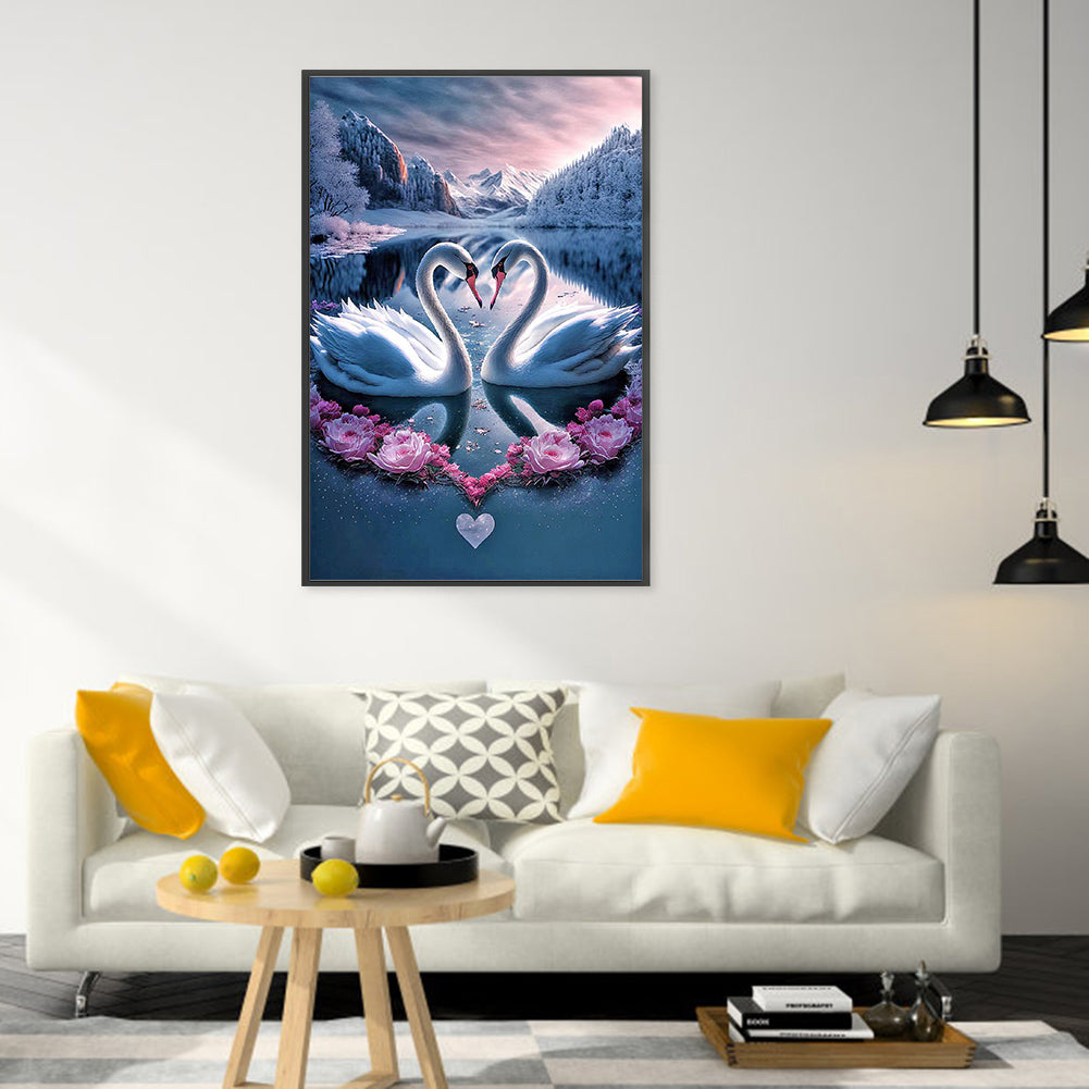 Elegant Swan Lake - Full Round Drill Diamond Painting 40*60CM