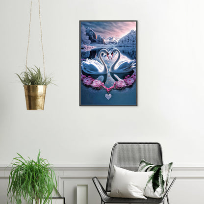 Elegant Swan Lake - Full Round Drill Diamond Painting 40*60CM