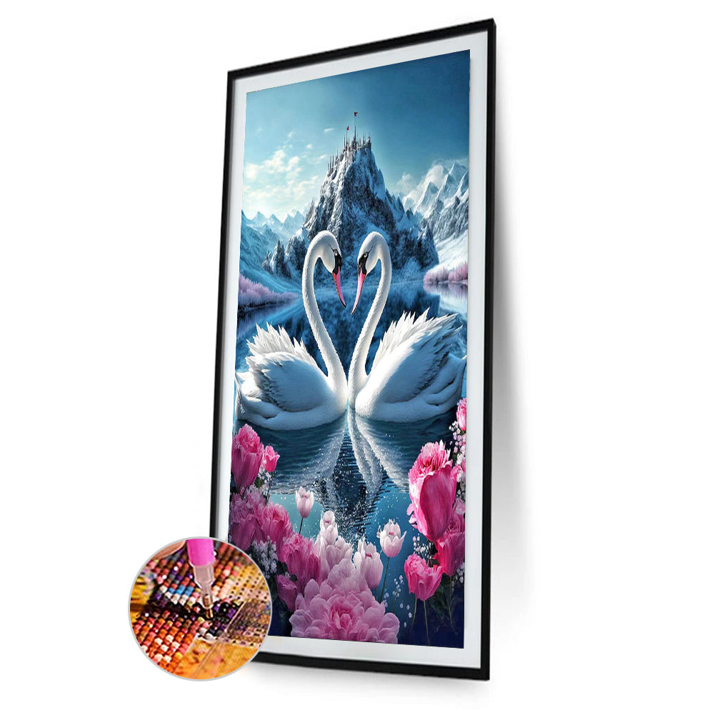 Elegant Swan Lake - Full Round Drill Diamond Painting 40*60CM