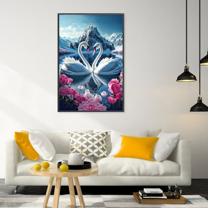 Elegant Swan Lake - Full Round Drill Diamond Painting 40*60CM