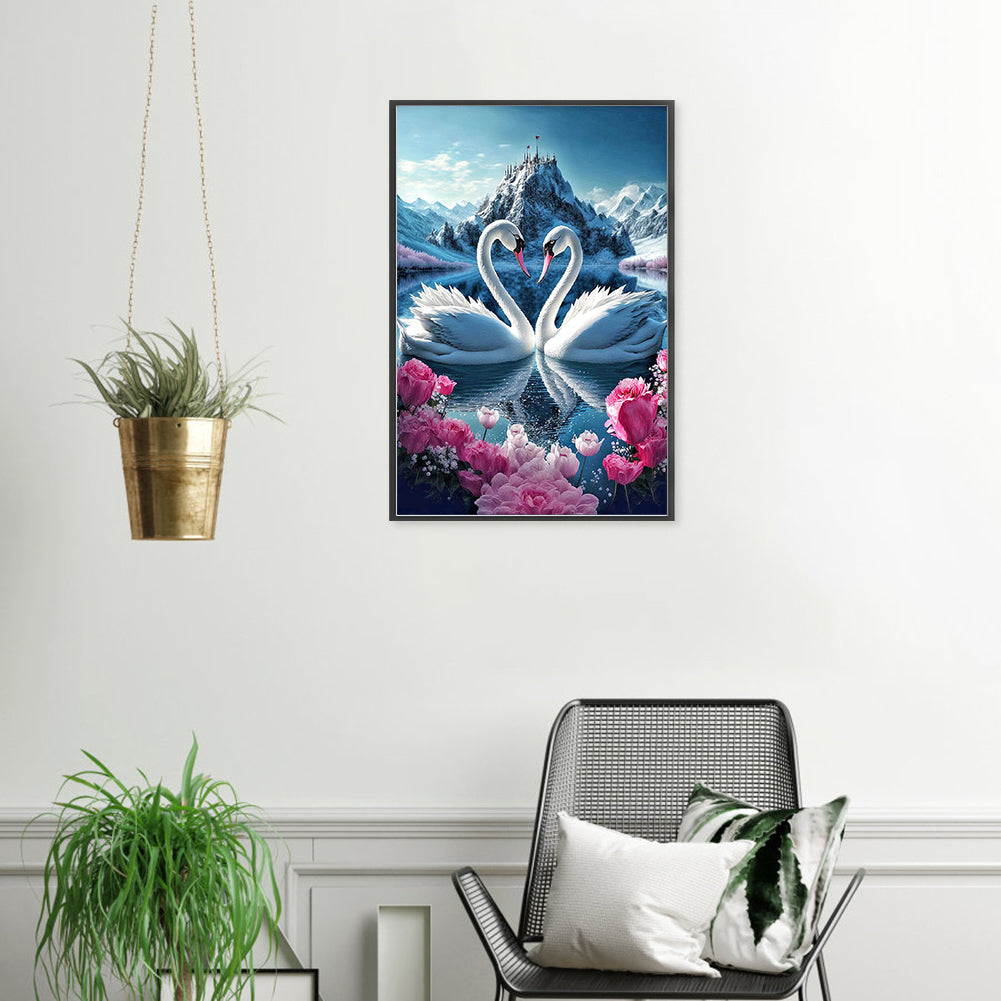 Elegant Swan Lake - Full Round Drill Diamond Painting 40*60CM