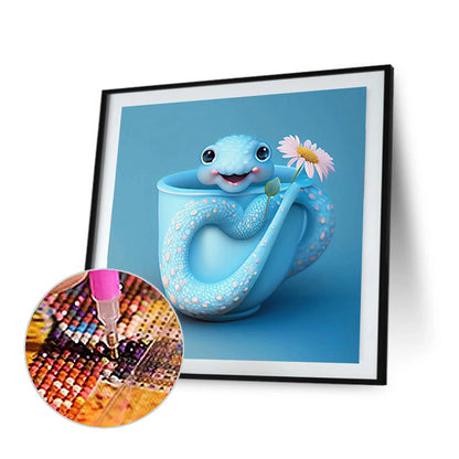Light Blue Potted Version Of The Zodiac Snake - Full Round Drill Diamond Painting 30*30CM