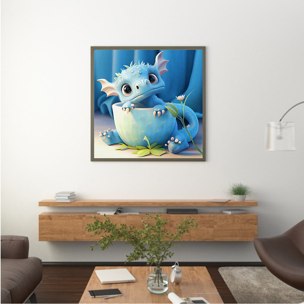 Light Blue Potted Version Of The Zodiac Dragon - Full Round Drill Diamond Painting 30*30CM