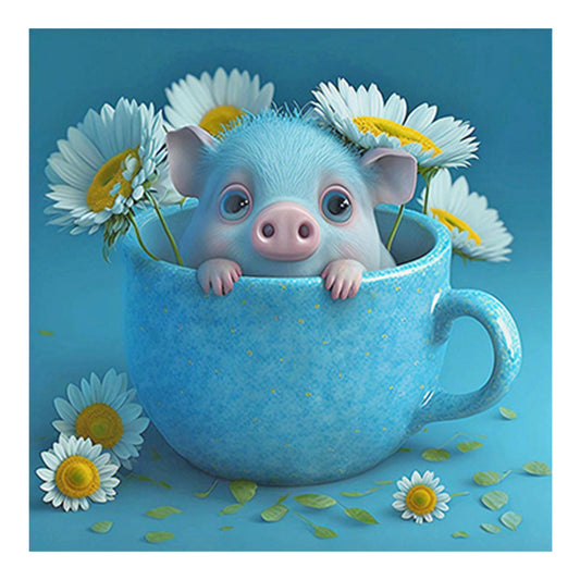 Light Blue Potted Plant Zodiac Pig - Full Round Drill Diamond Painting 30*30CM