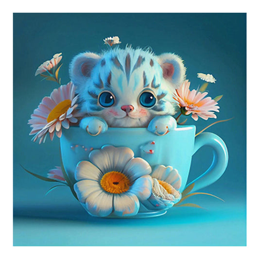 Light Blue Potted Version Of The Zodiac Tiger - Full Round Drill Diamond Painting 30*30CM