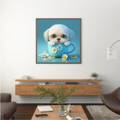 Light Blue Potted Zodiac Dog - Full Round Drill Diamond Painting 30*30CM