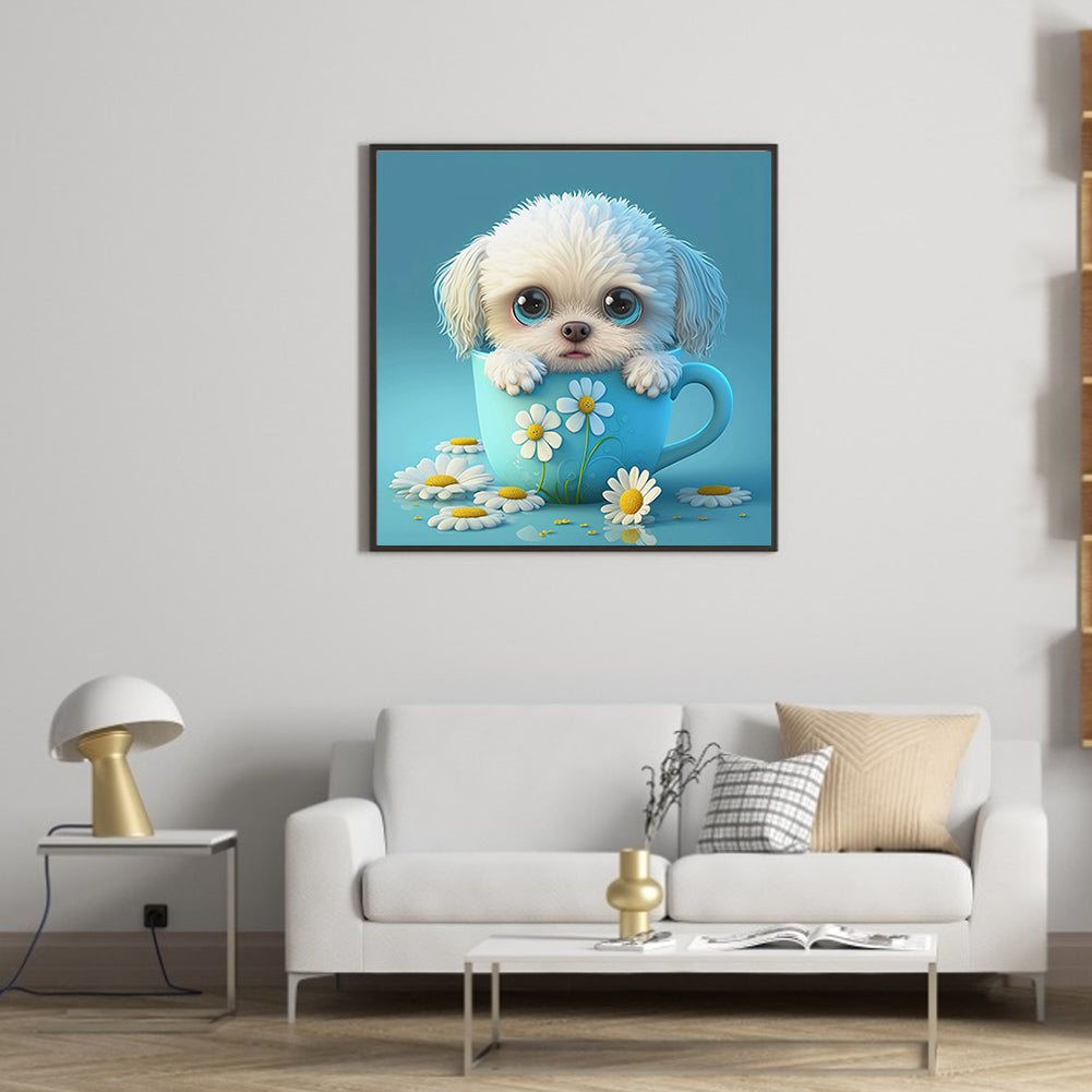 Light Blue Potted Zodiac Dog - Full Round Drill Diamond Painting 30*30CM