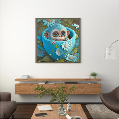 Light Blue Potted Zodiac Monkey - Full Round Drill Diamond Painting 30*30CM