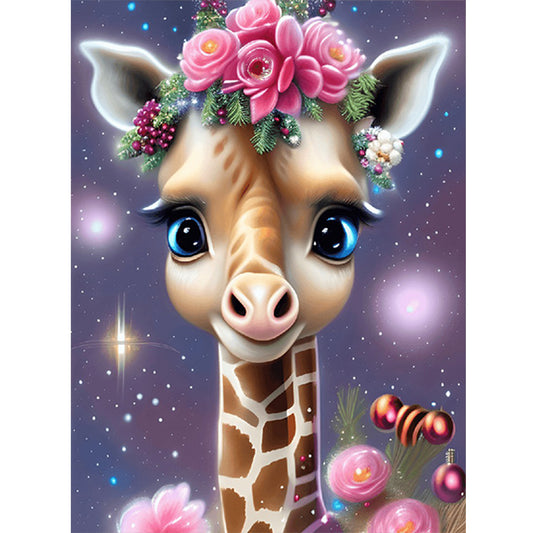 Giraffe Wearing Flowers - Full Round Drill Diamond Painting 30*40CM