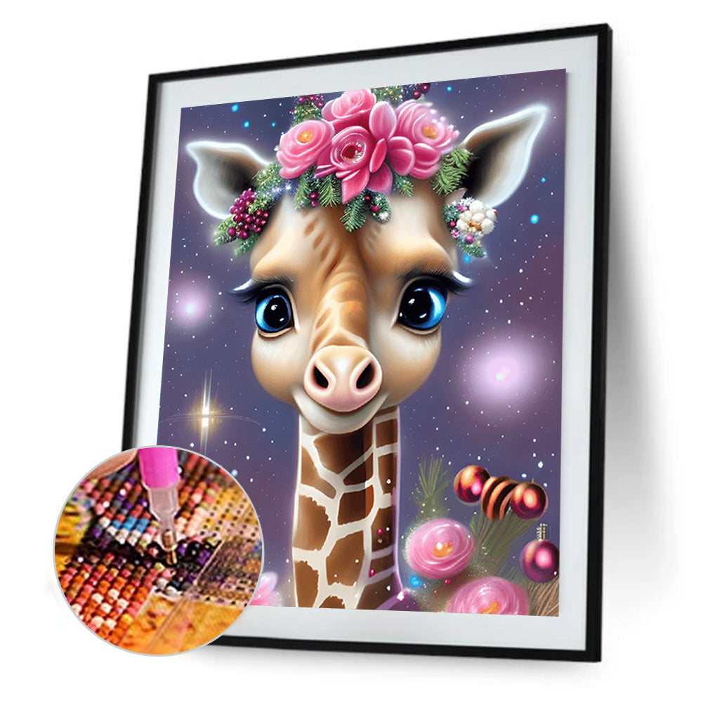 Giraffe Wearing Flowers - Full Round Drill Diamond Painting 30*40CM