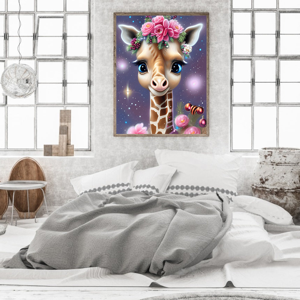 Giraffe Wearing Flowers - Full Round Drill Diamond Painting 30*40CM