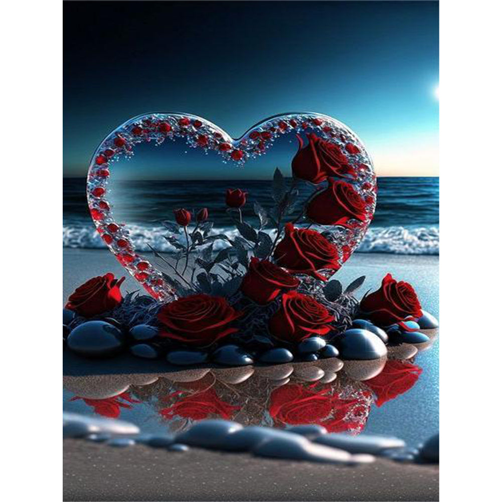 Beach Love Rose - Full Round Drill Diamond Painting 30*40CM