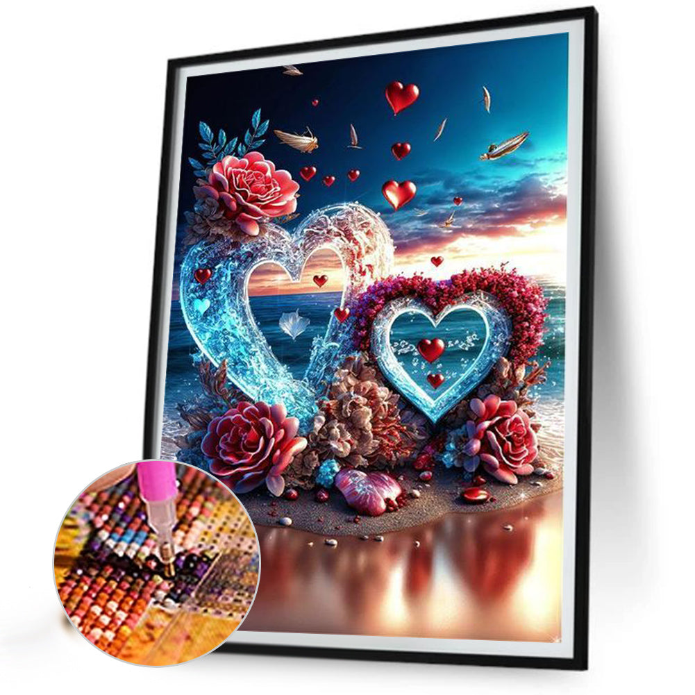 Beach Love Rose - Full Round Drill Diamond Painting 30*40CM