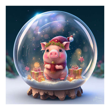 12 Zodiac Pigs In Crystal Ball - Full Round Drill Diamond Painting 30*30CM