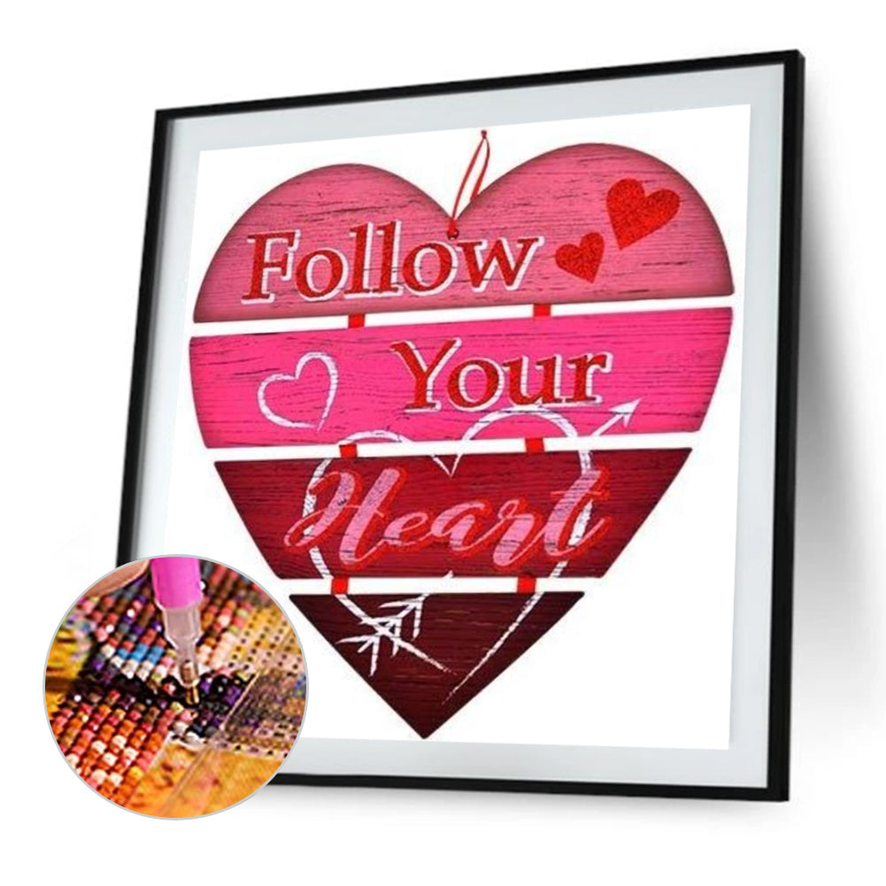 Heart Woodblock Print - Full Round Drill Diamond Painting 30*30CM