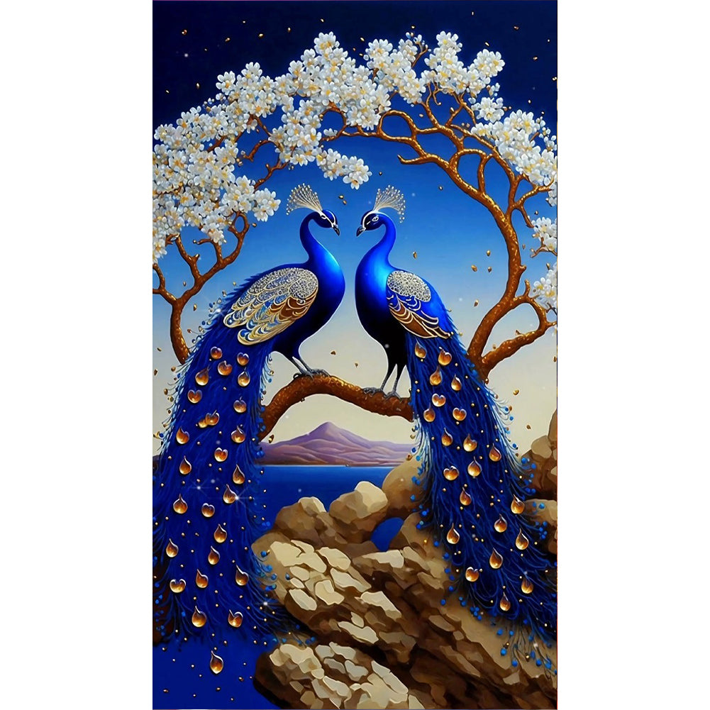 Blue Peacock - Full Round Drill Diamond Painting 40*70CM