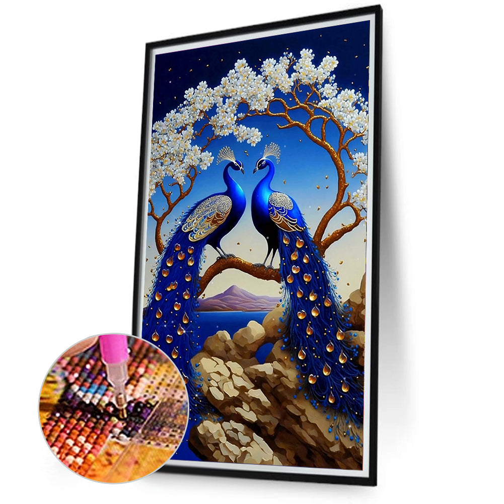 Blue Peacock - Full Round Drill Diamond Painting 40*70CM