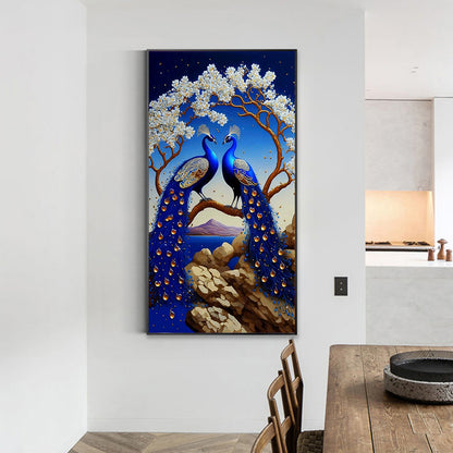 Blue Peacock - Full Round Drill Diamond Painting 40*70CM