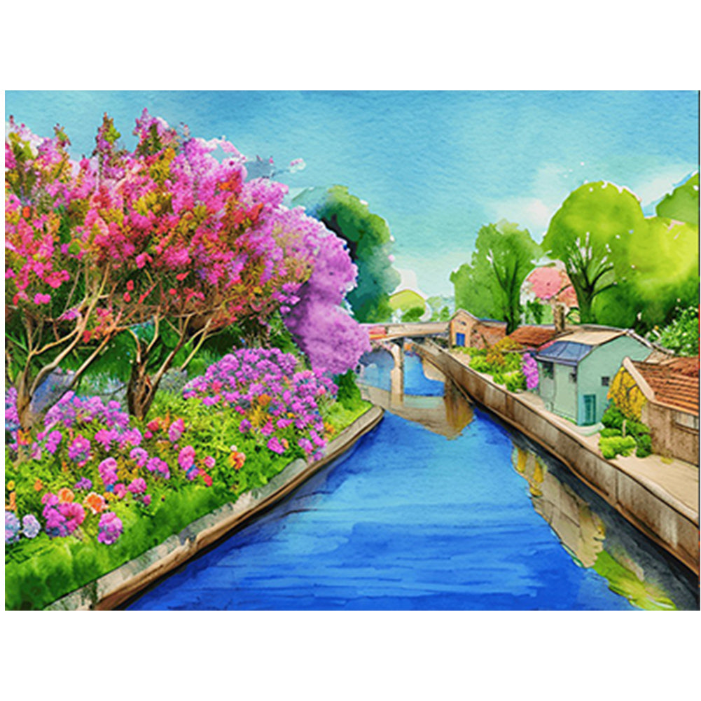 River Bank Scenery - Full Round Drill Diamond Painting 40*30CM