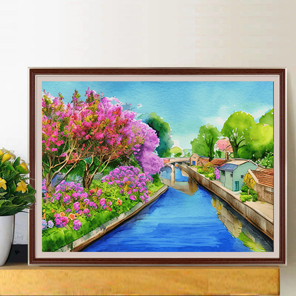 River Bank Scenery - Full Round Drill Diamond Painting 40*30CM